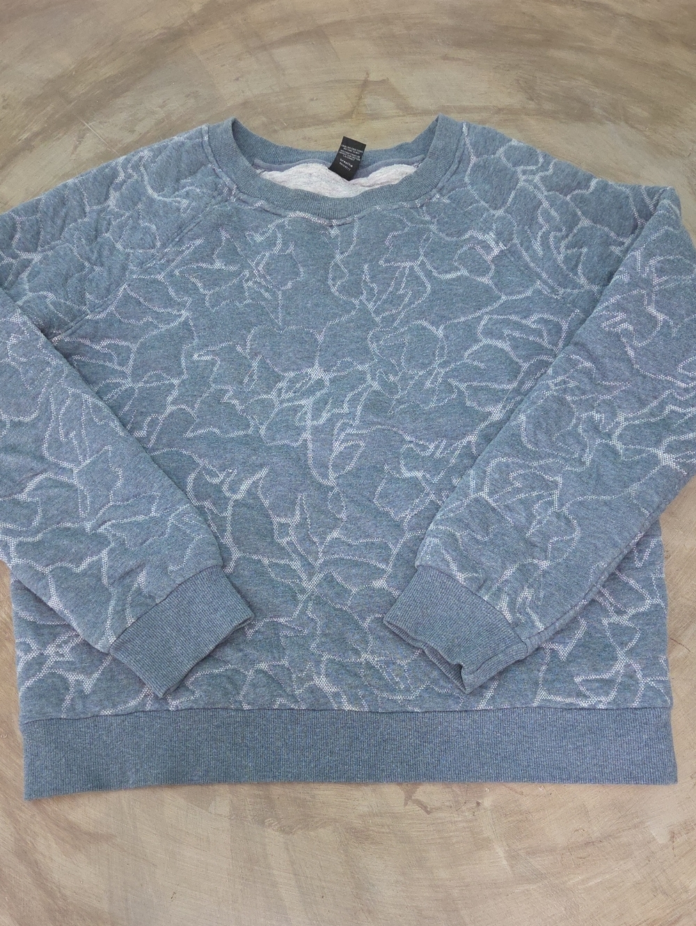 Prana Blue Crewneck Sweater with Subtle Floral Jacquard